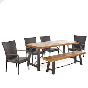 Eloise 6-Piece Wood Rectangular Outdoor Dining Set with Stacking Chairs and Bench