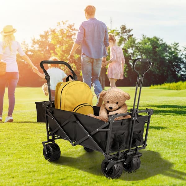3 cu. ft. Steel Extra Large Collapsible Garden Cart with Removable Canopy, Folding Wagon Utility Carts with Wheels