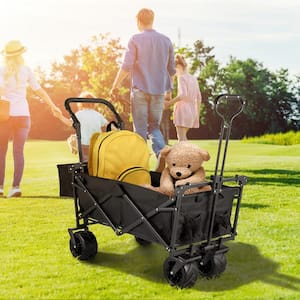 3 cu.ft. Collapsible Folding Outdoor Wagon Cart 600D Oxford Polyester Foldable Steel Camping Folding Garden Cart, Black