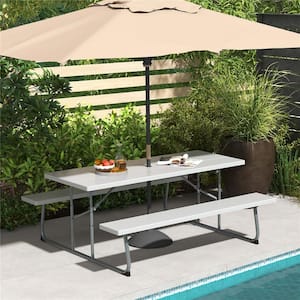 72 in. Gray Rectangle Metal Picnic Tables Seats 8 with Umbrella Hole