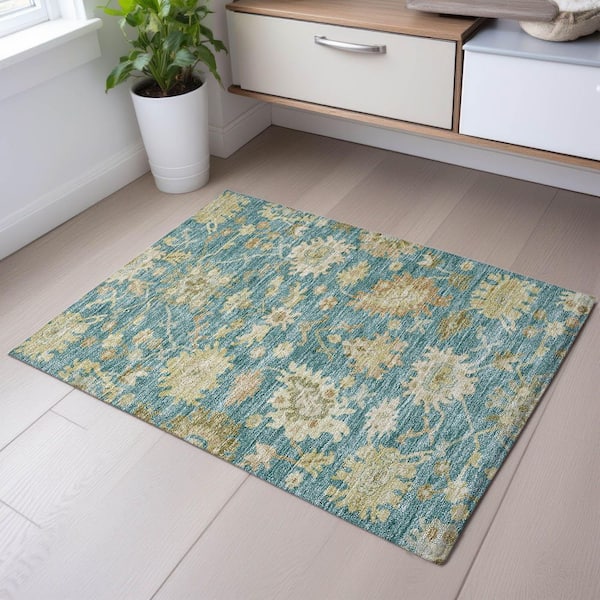 Mayfield Premium Machine Washable Abstract AMF1150 Teal 2 ft. x 3 ft. Area Rug