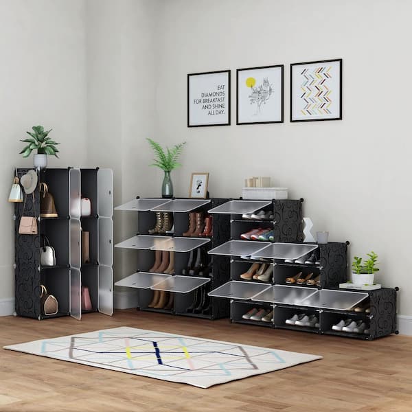 Del Sol　シューズラック（ブラック） 36 in. H 24-Pair Black Plastic Shoe Rack shoes-200 - The Home Depot