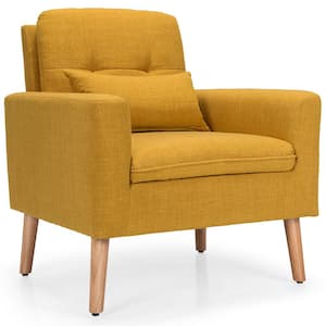 Yellow Linen Upholstered Accent Arm Chair