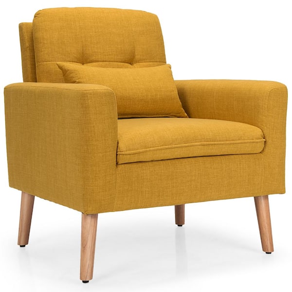 Costway Yellow Linen Upholstered Accent Arm Chair