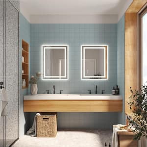 23 in. W x 35 in. H Large Rectangular Frameless LED Light Wall Bathroom Vanity Mirror in Silver