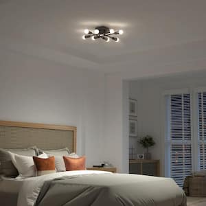 Aristo 20 in. 8-Light Modern Black Integrated LED 3 CCT Flush Mount Ceiling Light Fixture for Kitchen or Bedroom