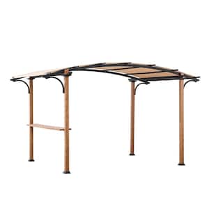 Alamo 8.5 ft. x 13 ft. Steel Arched Pergola with Natural Wood Looking and Tan Shade