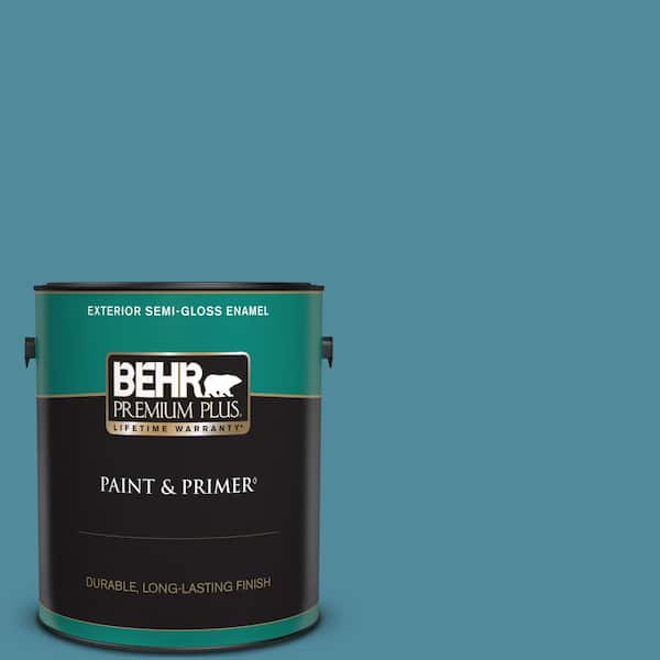 BEHR PREMIUM PLUS 1 gal. #S460-5 Blue Square Semi-Gloss Enamel Exterior Paint & Primer