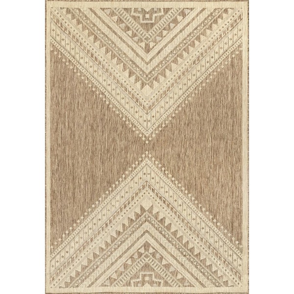 Landry Aztec Beige 6 ft. 7 in. x 9 ft. Indoor/Outdoor Patio Area Rug