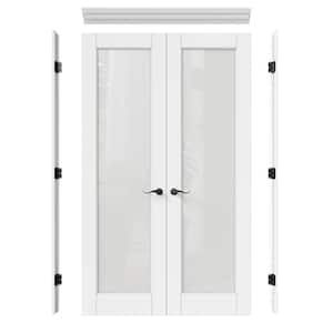 48 in. x 96 in. Universal Handed 1-Lite Frosted Glass White Solid Core MDF French Door with Quick Assemble Jamb