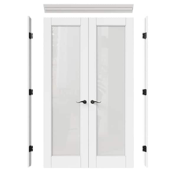 ARK DESIGN 48 in. x 96 in. Universal Handed 1-Lite Frosted Glass White Solid Core MDF French Door with Quick Assemble Jamb