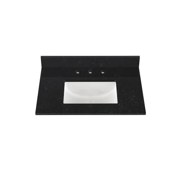 Winette 31 in. W x 22 in. D Quartz White Rectangular Ceramic Single Sink Bathroom Vanity Top in Crysta Black