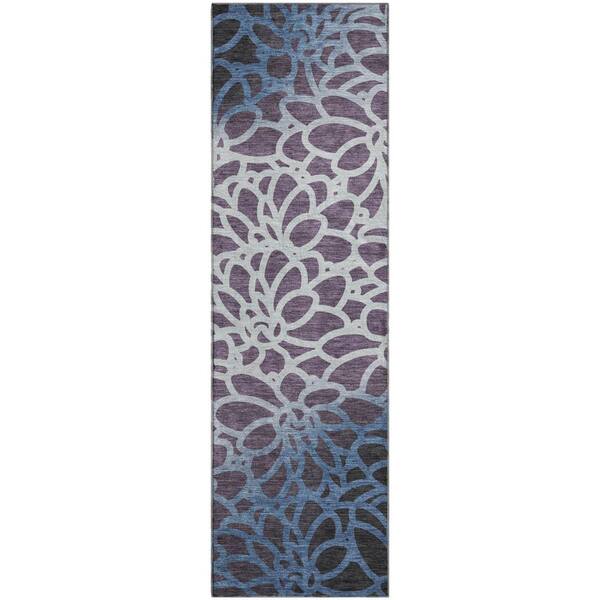 Mayfield Premium Machine Washable Abstract AMF2412 Plum 2 ft. x 7 ft. Runner Rug