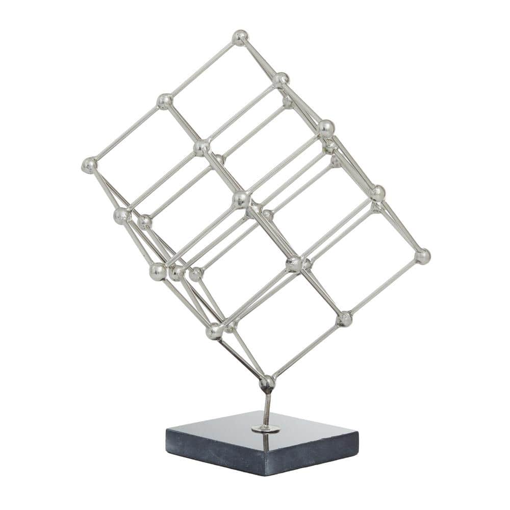 Modern Silver Cube Sculpture with Marble Base 12''