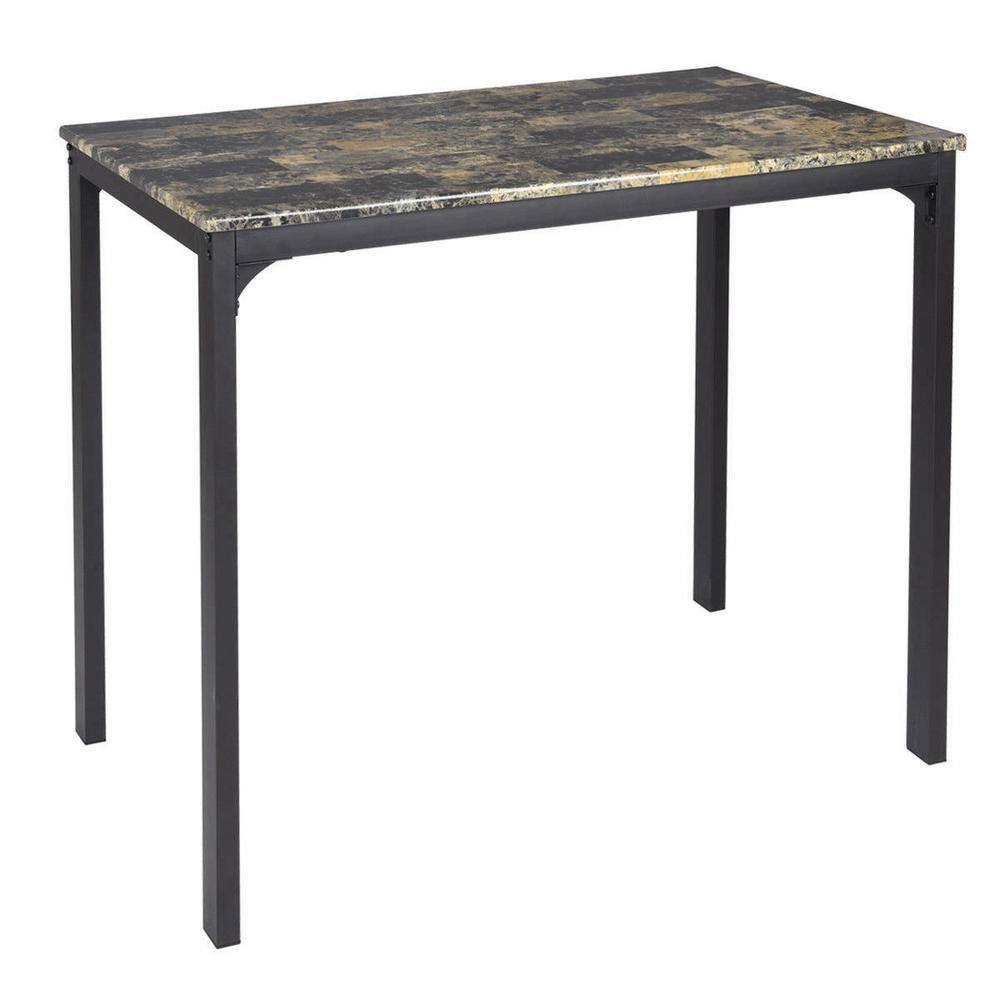 Costway 3-Piece Dark Faux Marble Pub Table Set with Black Chairs