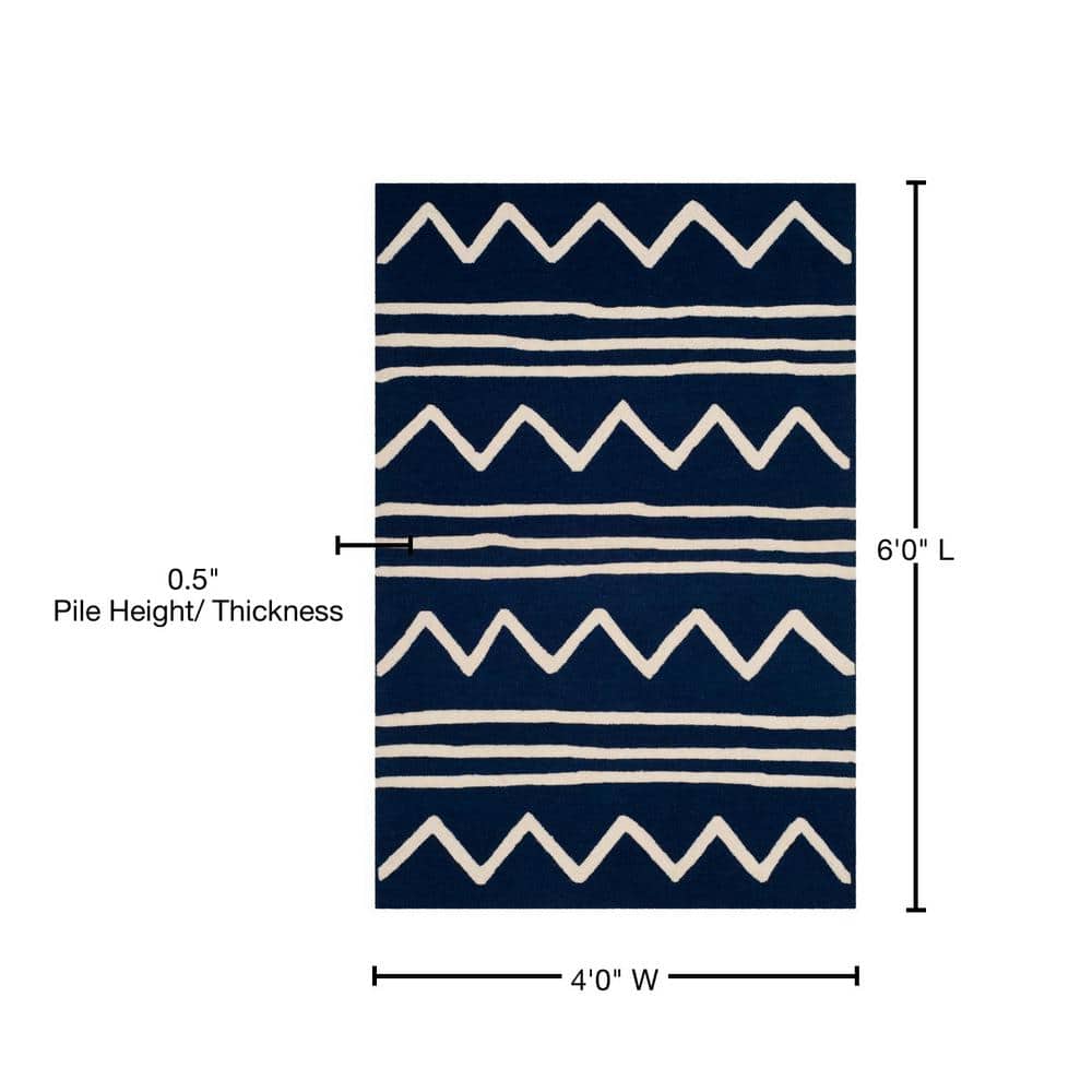 Navy and Ivory Hand-Tufted Wool Kids Area Rug