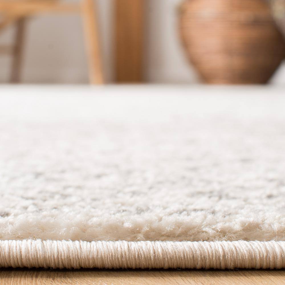Ivory and Grey Hand-knotted Square Synthetic Rug, 5' x 5'