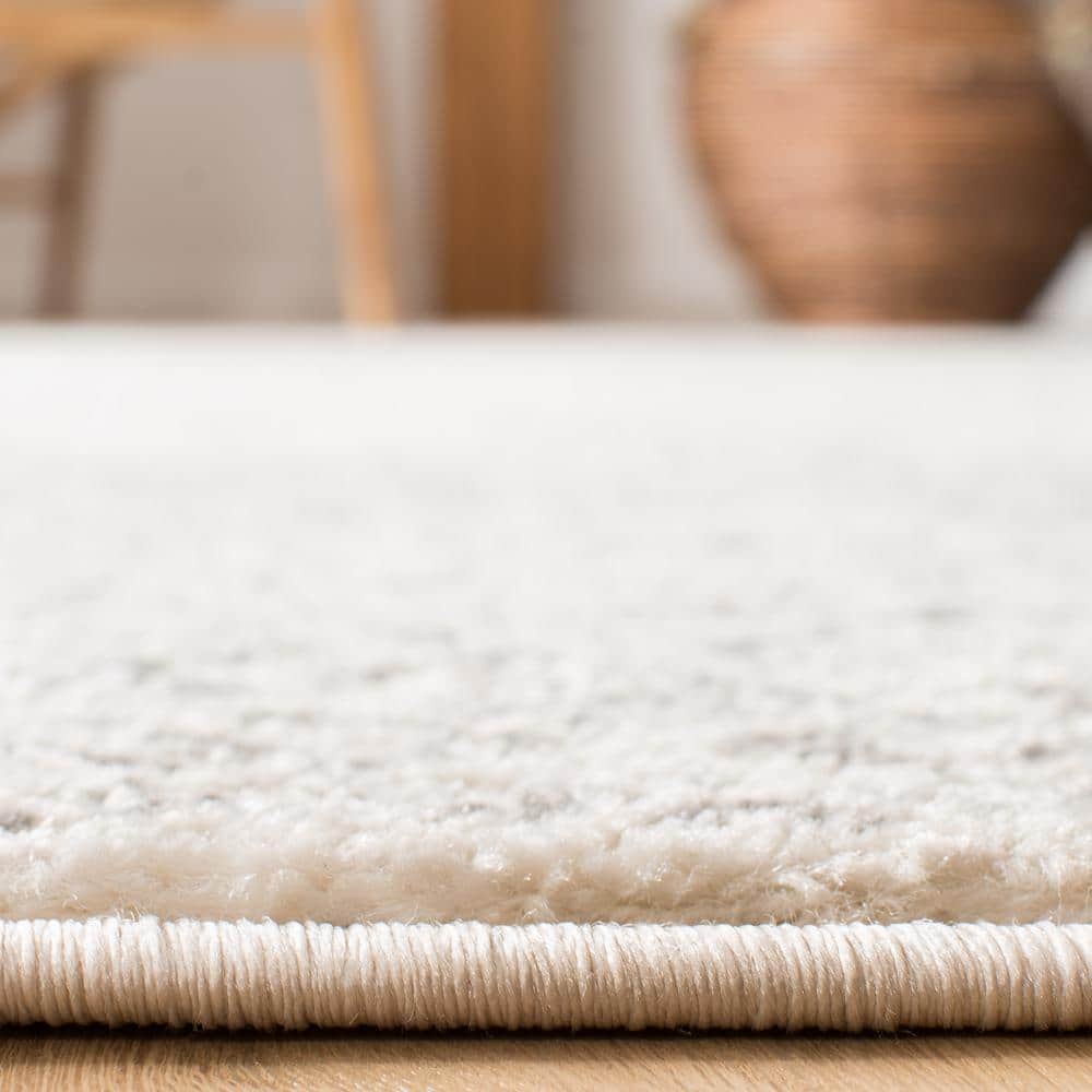 Ivory and Grey Geometric Wool Area Rug, 9' x 12'