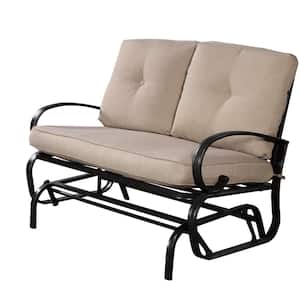 2-Person Metal Outdoor Patio Glider Rocking Bench Loveseat with Beige Cushion