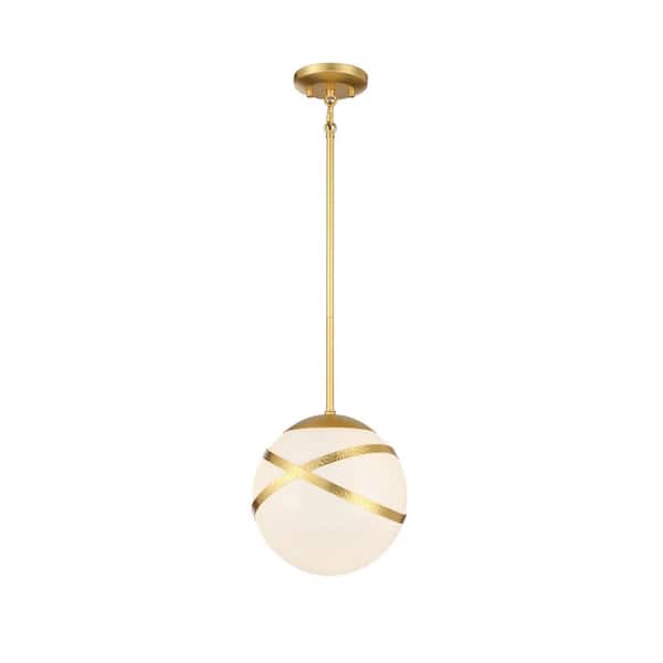 Minka Lavery Batignolles 60-Watt 1-Light Spring Gold Mini Pendant Light with White Glass Shade and No Bulbs Included