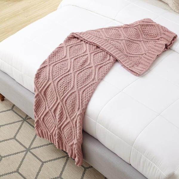 COZY TYME Howard Blush Chenille Diamond Cable Polyester 50 in. x 60 in. Throw Blanket