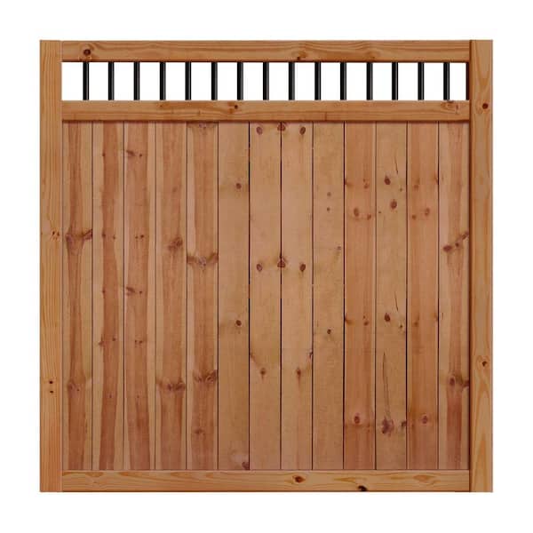 Unbranded 6 ft. H x 6 ft. W Unassembled Pressure-Treated Cedar-Tone Baluster Top Pine Fence Kit