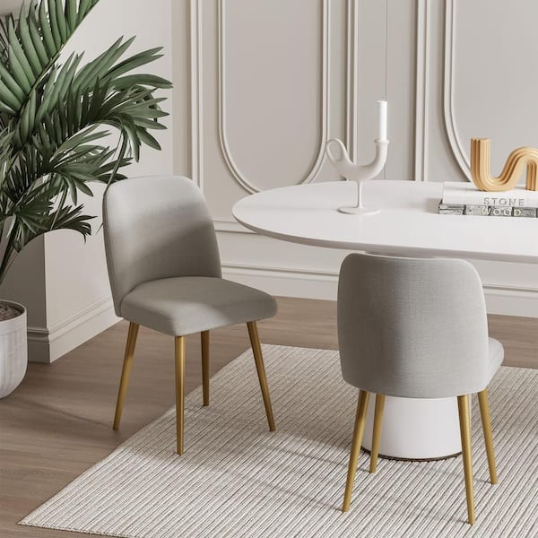 Lirago Upholstered Beige Dining Chair with Gold Legs, Set of 2