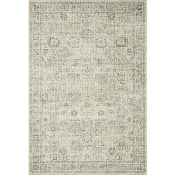 LOLOI II Skye Natural/Sage 6' X 9' Printed Distressed Oriental Area Rug