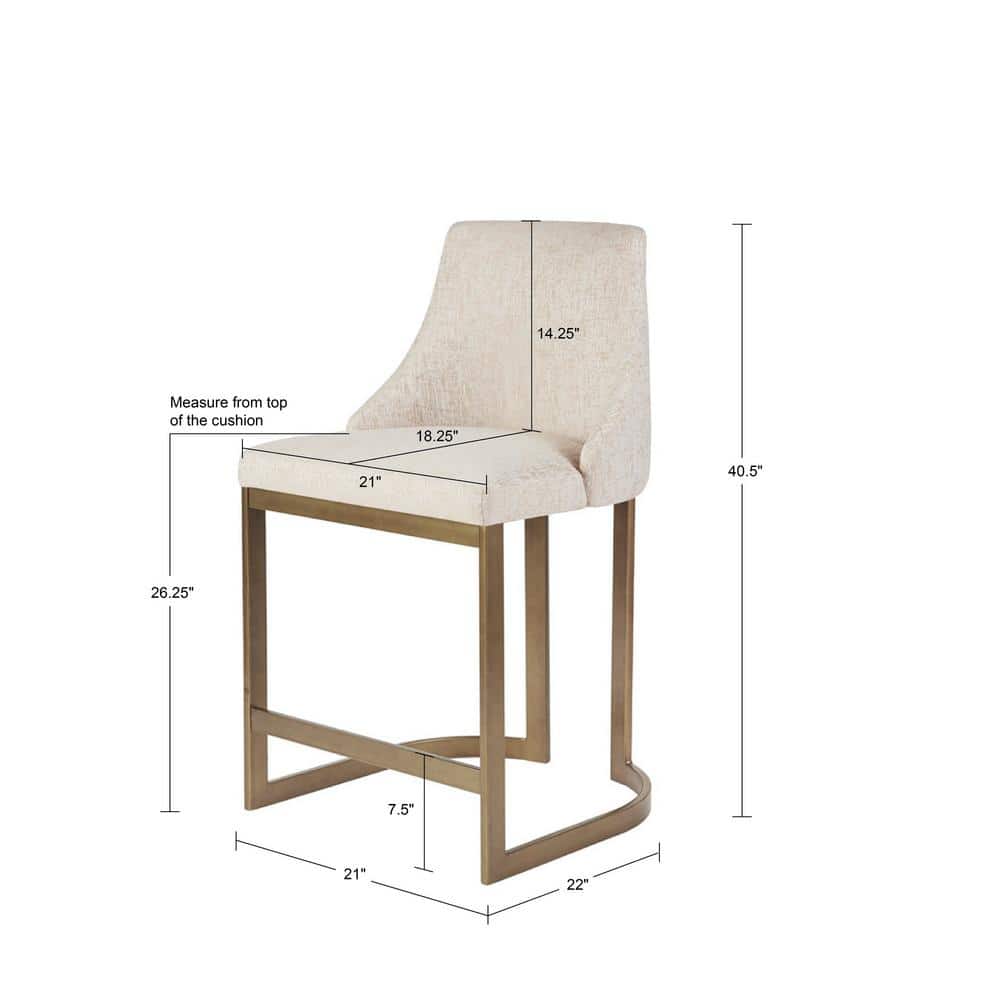 Cream Upholstered Counter Stool with Antique Gold Metal Base