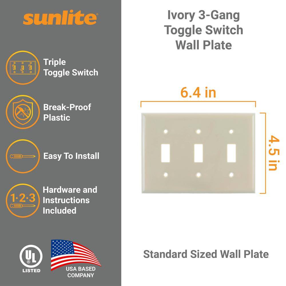 Ivory 3-Gang Traditional Plastic Toggle Switch Plate