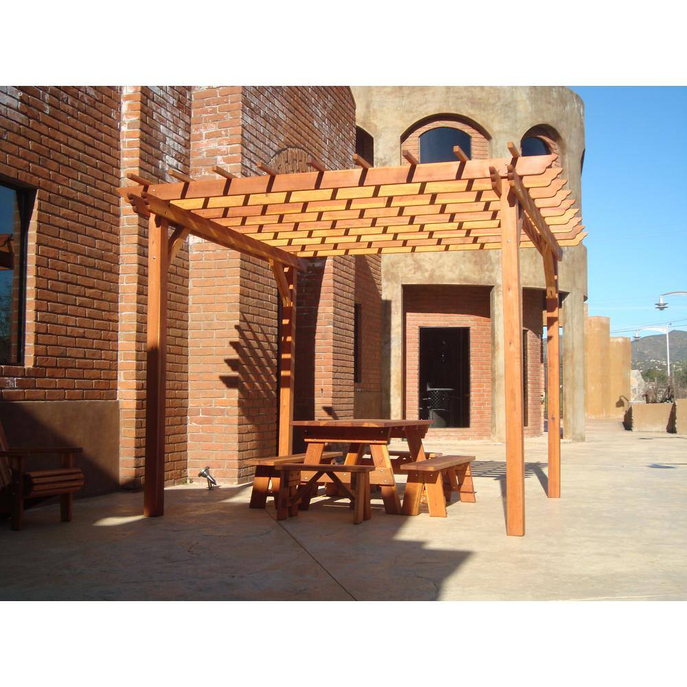 Best Redwood 18ft x 18ft Natural Wood Farmhouse Pergola