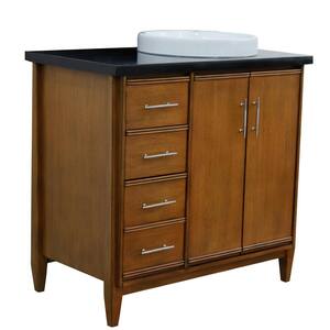 37 in. W x 22 in. D Single Bath Vanity in Walnut with Granite Vanity Top in Black with Right White Round Basin