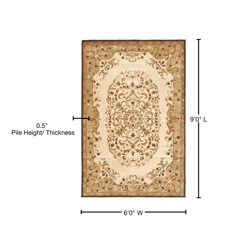 Heritage Hand-Tufted Beige/Green Pure Wool 6' x 9' Area Rug
