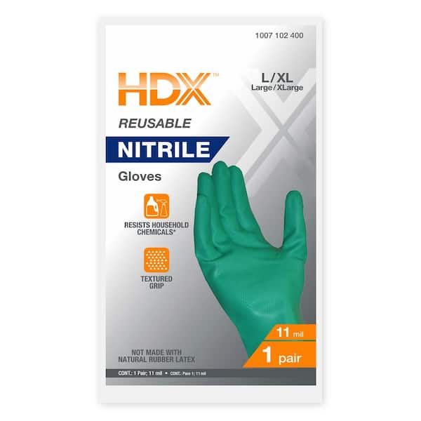 HDX Green 11 mil Reusable Nitrile Glove - L/XL 24137-012 - The