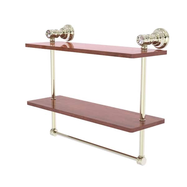 Allied Brass Carolina Crystal 16 in. W x 9.5 in. H x 5.54 D Wood Rectangular Shelf in Polished Nickel with Towel Bar