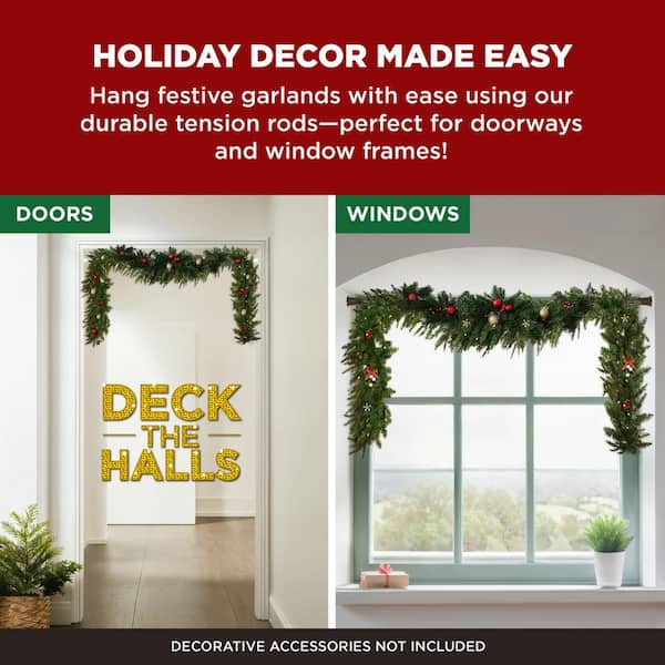 NeverRust Decorative Finial 46 in. to 72 in. Aluminum Adjustable Tension No-Tools Shower Curtain Rod in Brushed Nickel