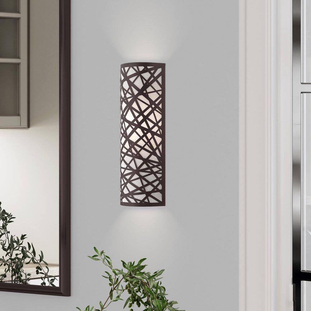 Allendale Bronze Bird Nest Design ADA Wall Sconce with Oatmeal Shade