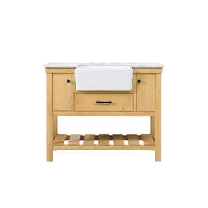 Timeless Home 42 in. W x 22 in. D x 34.13 in. H Single Bathroom Vanity Side Cabinet in Natural Wood with Marble Top