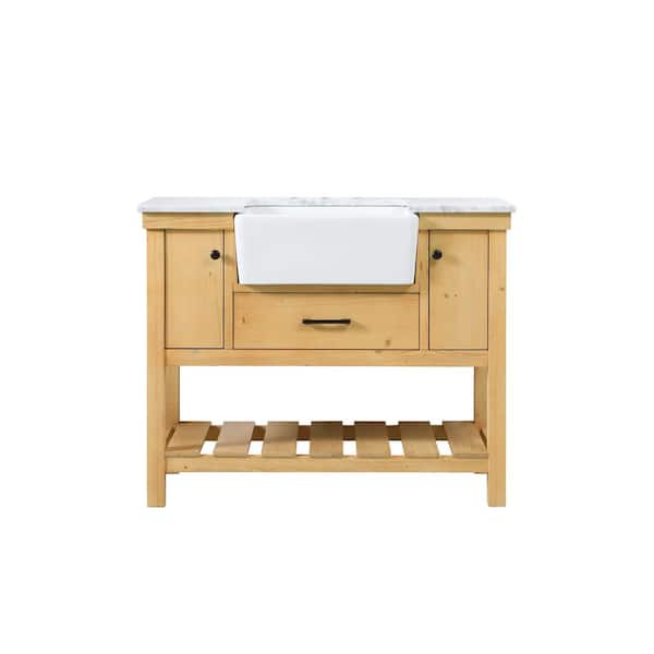 Unbranded Timeless Home 42 in. W x 22 in. D x 34.13 in. H Single Bathroom Vanity Side Cabinet in Natural Wood with Marble Top