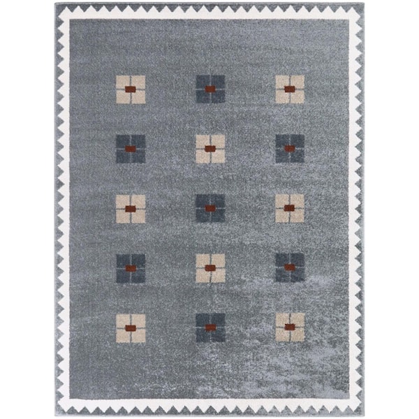 Achron Blue/Beige 7 ft. 10 in. x 10 ft. Geometric Floral Area Rug