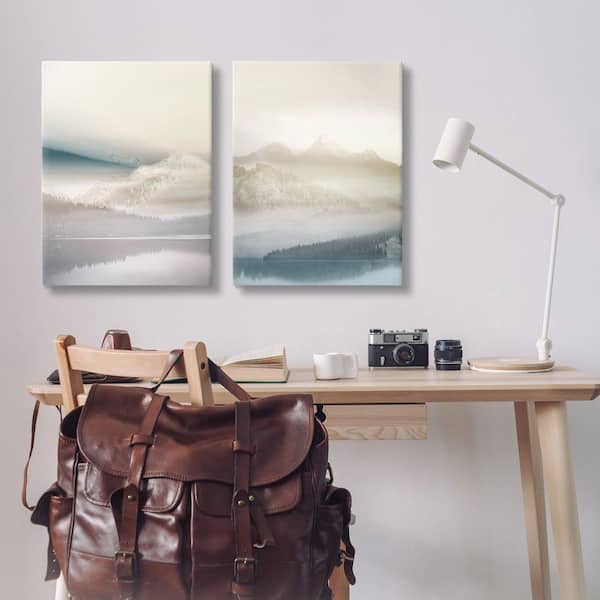 Mountain Peaks & Neutral Lake by Gemma Bardot 2 Piece Unframed Nature Graphic Art Print 36 in. x 24 in.
