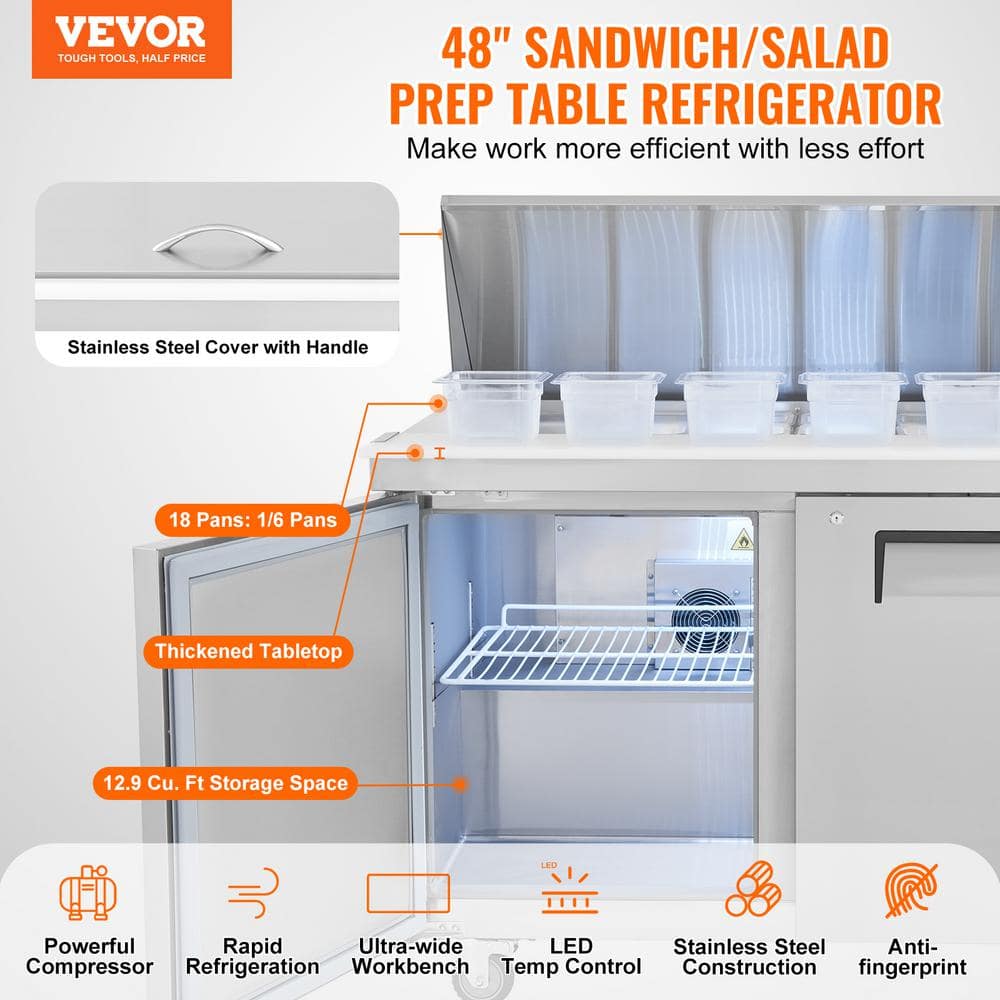 48" Stainless Steel Commercial Sandwich & Salad Prep Table