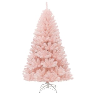 6 ft. Pink Unlit Hinged PVC Artificial Christmas Tree with Metal Stand