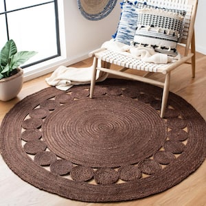 Natural Fiber Brown 5 ft. x 5 ft. Border Woven Round Area Rug