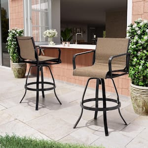 Swivel Metal Aluminum Outdoor Bar Stool in Brown Textilene Fabric (4-Pack)