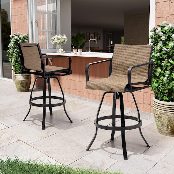 Pellebant Swivel Metal Aluminum Outdoor Bar Stool in Brown Textilene Fabric (4-Pack)