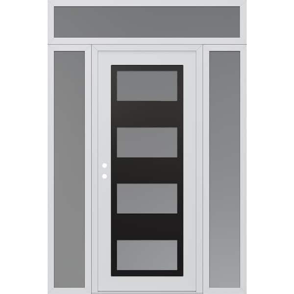 C2 68 in. x 96 in. Black P Right-Hand/Inswing Frosted Glass White/White 2-Sidelite Plus Transom Steel Prehung Front Door