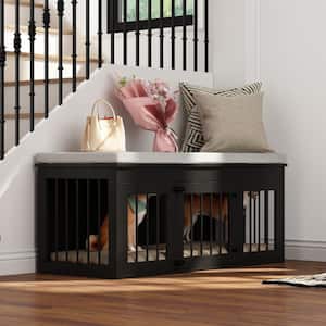 Indoor Modern Crates Entryway Bench Furniture, Wooden Bed End Bench Dog House Large Dog Cage for Small Medium Pet, Black