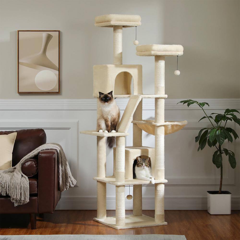 Beige Multi-Level Cat Tower with Sisal Scratching Posts