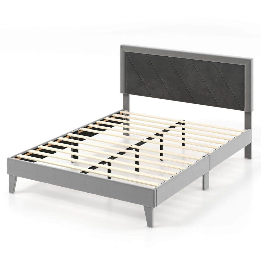 Costway Queen Size Bed Frame Upholstered Platform Velvet Headboard ...